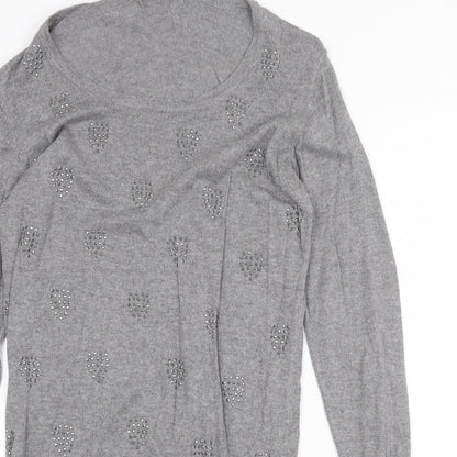 Klass Womens Grey Geometric Viscose Jumper Dress Size S Round Neck Pullover - Heart Pattern