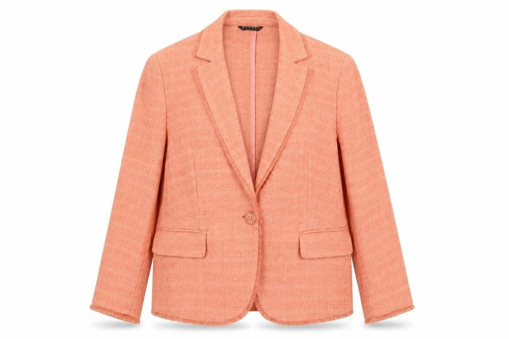 Sisley Womens Orange Geometric Jacket Blazer Size 10 Button