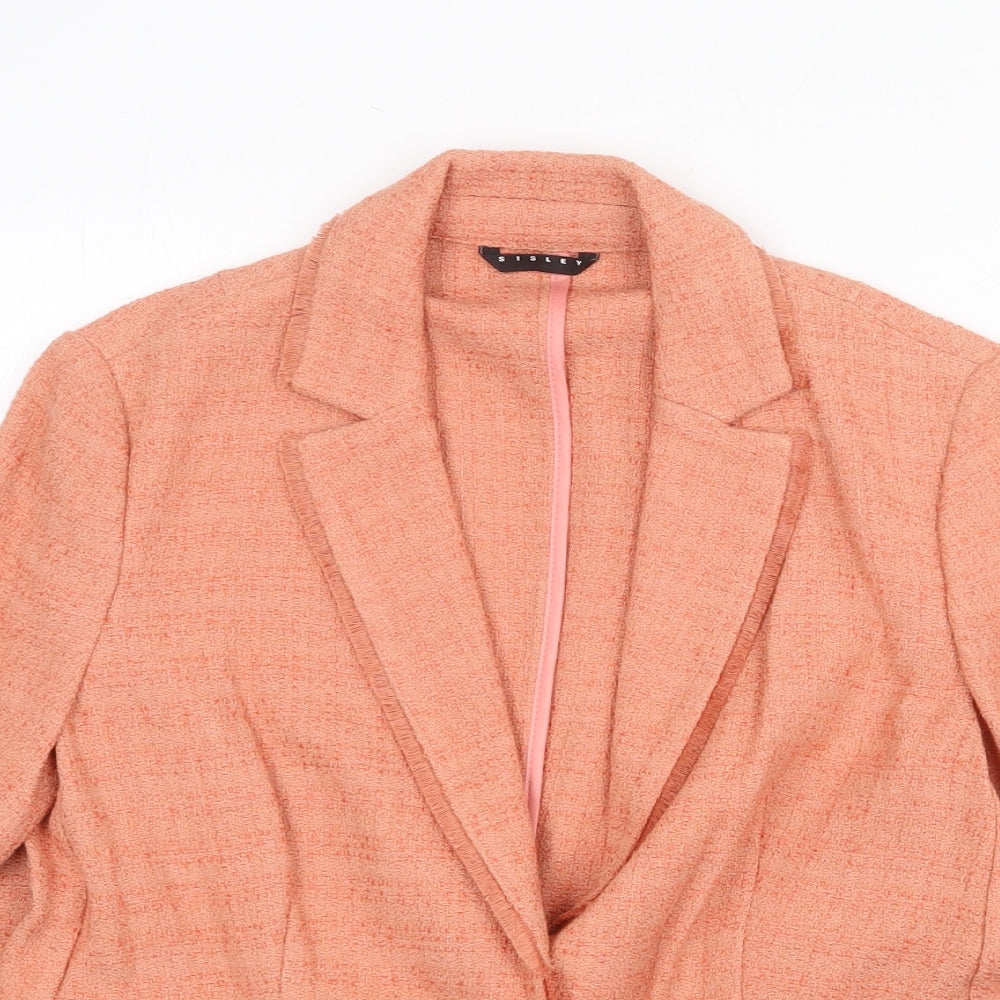 Sisley Womens Orange Geometric Jacket Blazer Size 10 Button