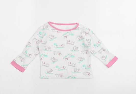 George Girls White Geometric Cotton Basic T-Shirt Size 9-12 Months Round Neck Pullover - Marie the cat disney