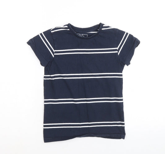 Matalan Boys Blue Striped 100% Cotton Basic T-Shirt Size 8 Years Round Neck Pullover