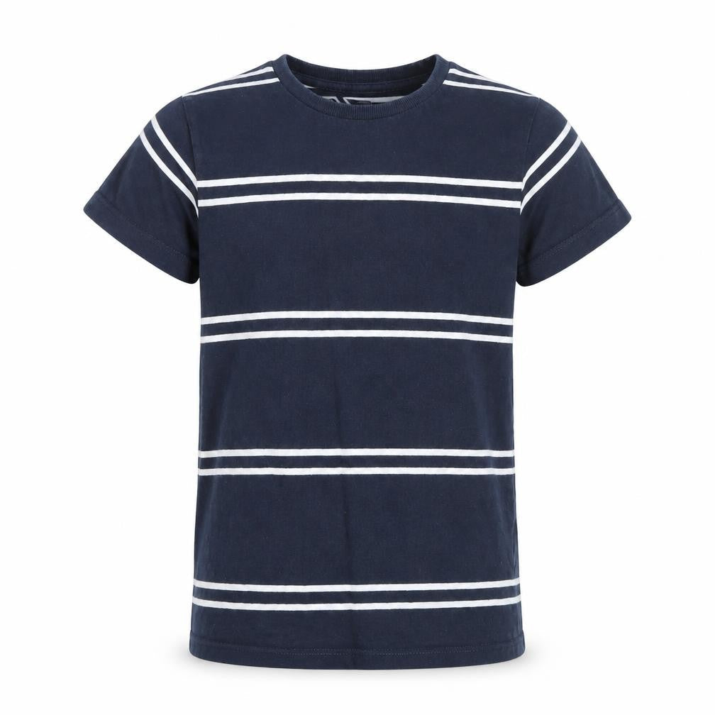Matalan Boys Blue Striped 100% Cotton Basic T-Shirt Size 8 Years Round Neck Pullover