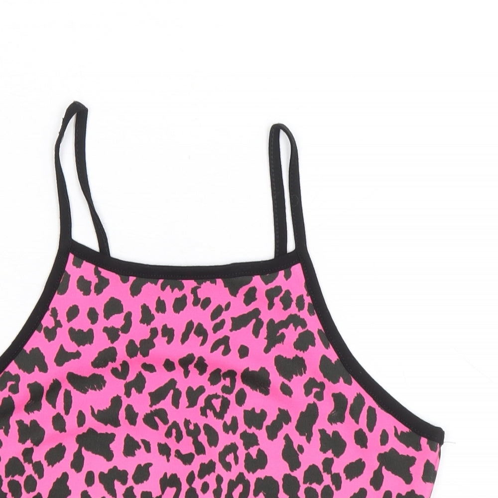 Matalan Girls Pink Animal Print Polyester Camisole Tank Size 12 Years Scoop Neck Pullover - Leopard print