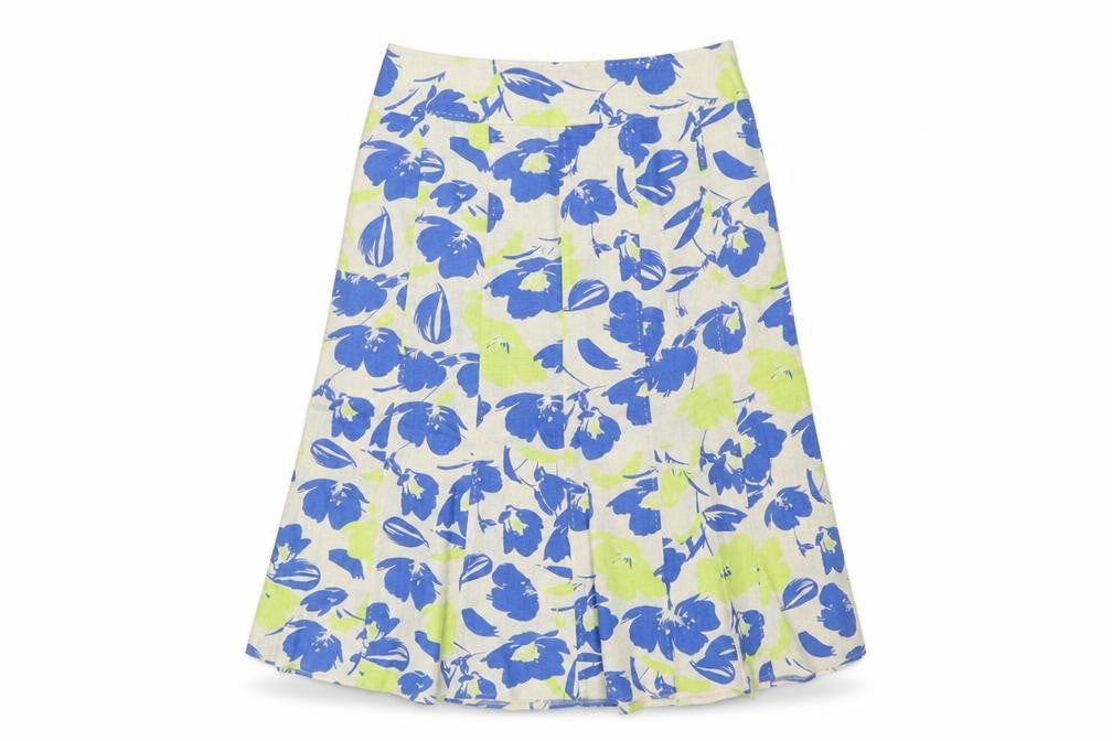 EWM Womens Beige Floral Linen A-Line Skirt Size 14 Zip