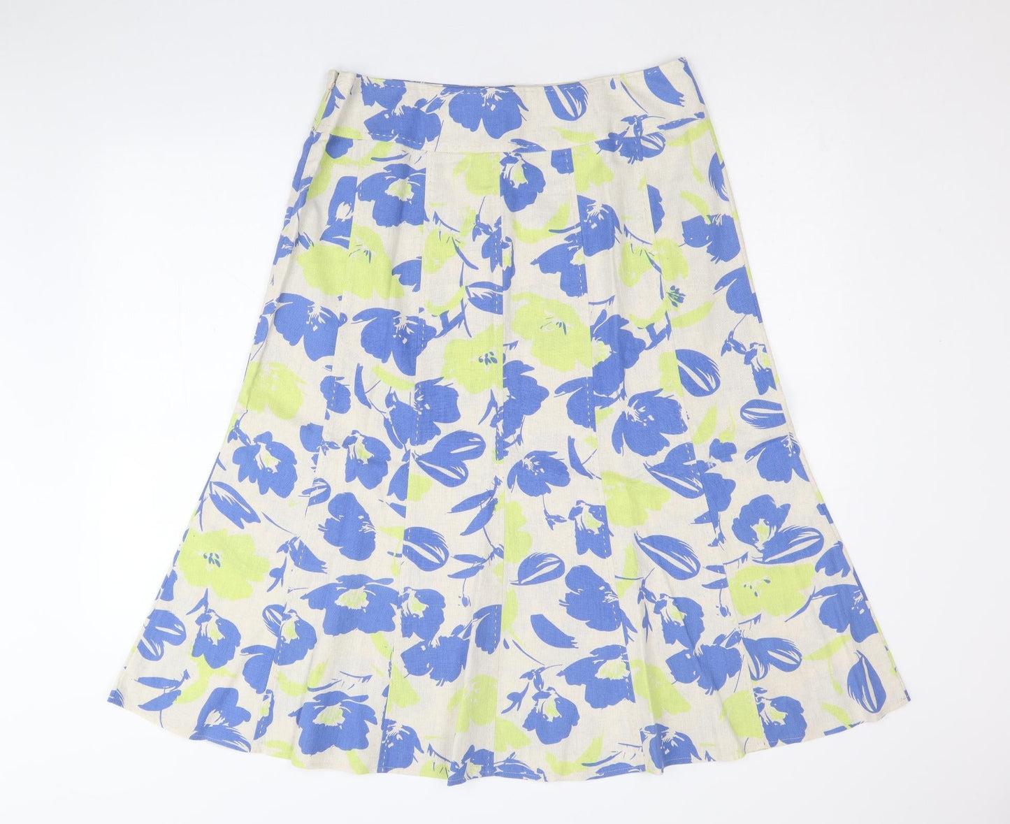 EWM Womens Beige Floral Linen A-Line Skirt Size 14 Zip