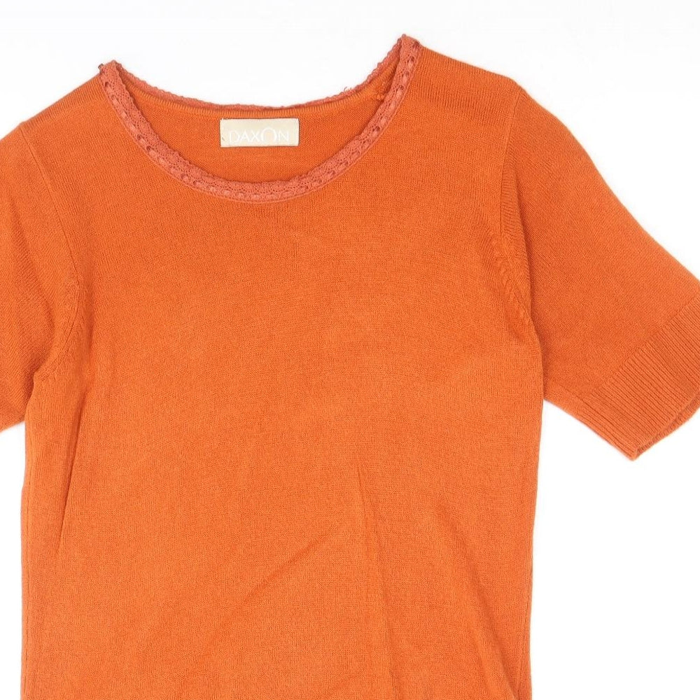 Daxon Womens Orange Round Neck Acrylic Pullover Jumper Size 10 - Lace Detail