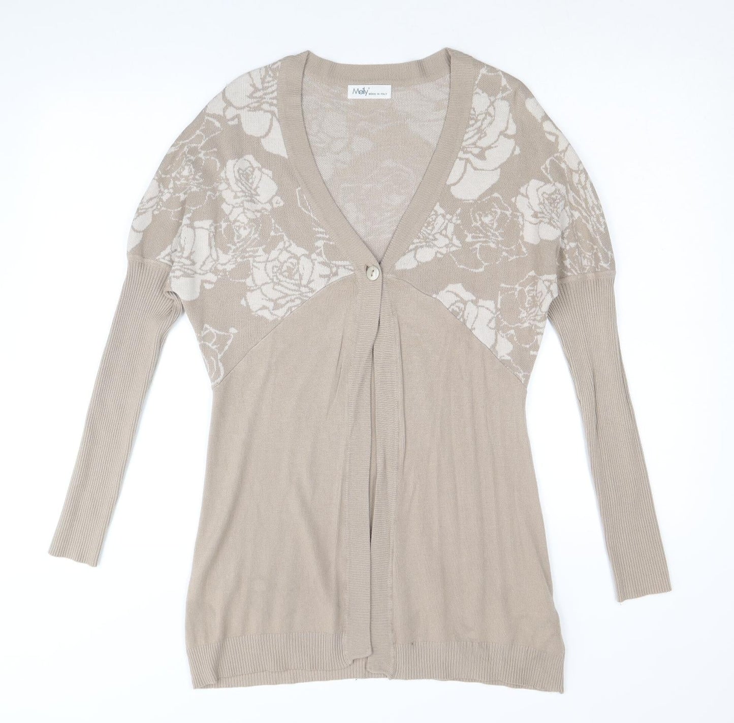 Meily Womens Brown V-Neck Floral Viscose Cardigan Jumper Size S
