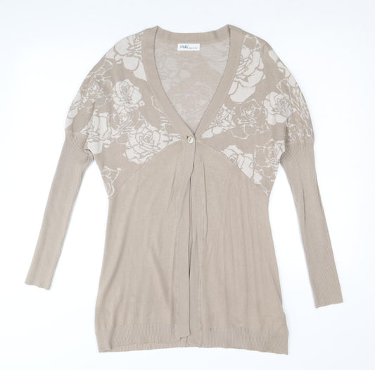 Meily Womens Brown V-Neck Floral Viscose Cardigan Jumper Size S