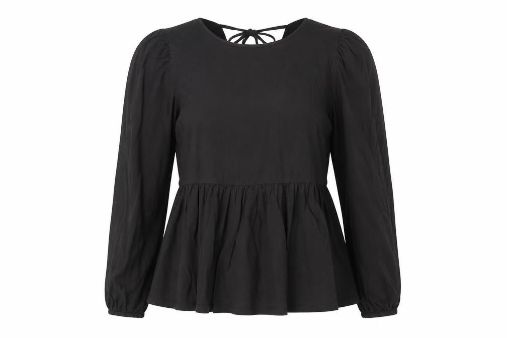 ASOS Womens Black 100% Cotton Basic Blouse Size 10 Boat Neck - Peplum