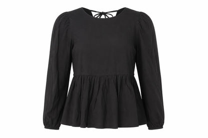 ASOS Womens Black 100% Cotton Basic Blouse Size 10 Boat Neck - Peplum