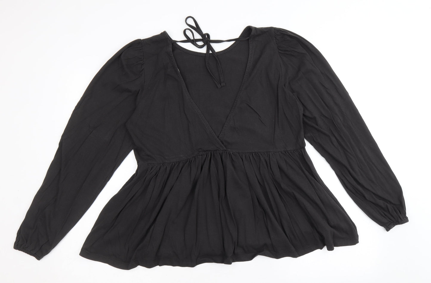 ASOS Womens Black 100% Cotton Basic Blouse Size 10 Boat Neck - Peplum