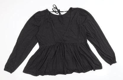 ASOS Womens Black 100% Cotton Basic Blouse Size 10 Boat Neck - Peplum
