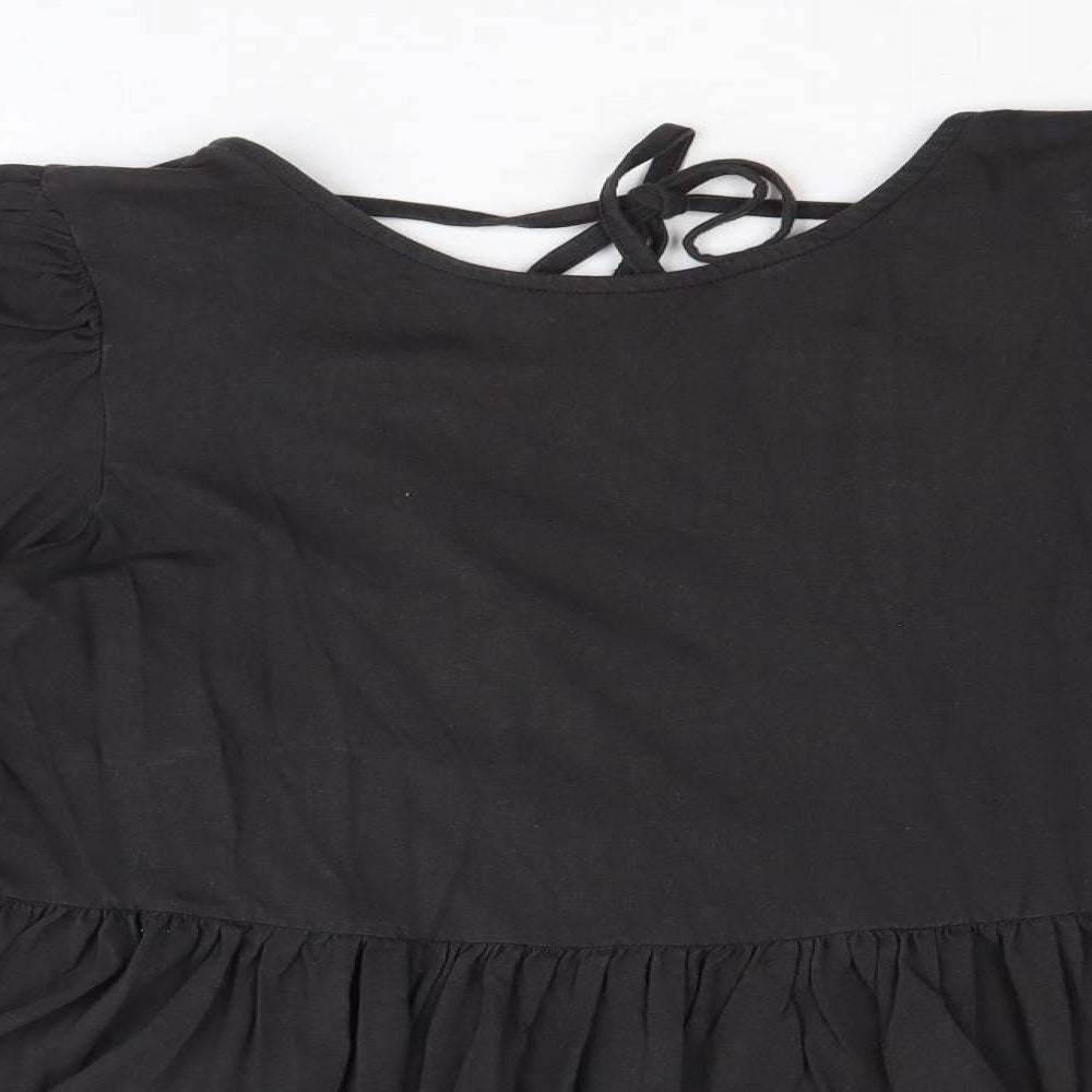ASOS Womens Black 100% Cotton Basic Blouse Size 10 Boat Neck - Peplum