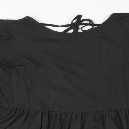 ASOS Womens Black 100% Cotton Basic Blouse Size 10 Boat Neck - Peplum