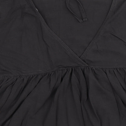 ASOS Womens Black 100% Cotton Basic Blouse Size 10 Boat Neck - Peplum