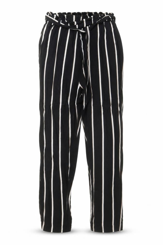 H&M Womens Black Striped Viscose Trousers Size 8 Regular Tie