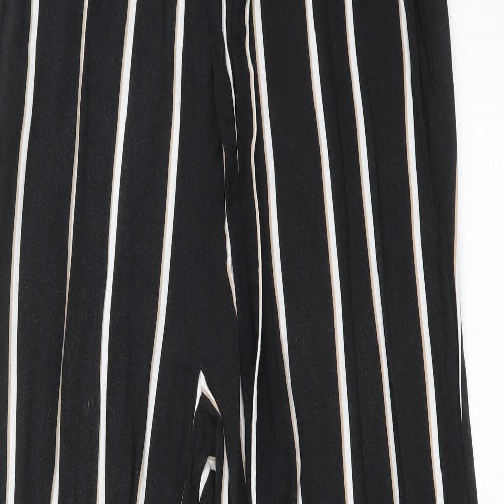 H&M Womens Black Striped Viscose Trousers Size 8 Regular Tie