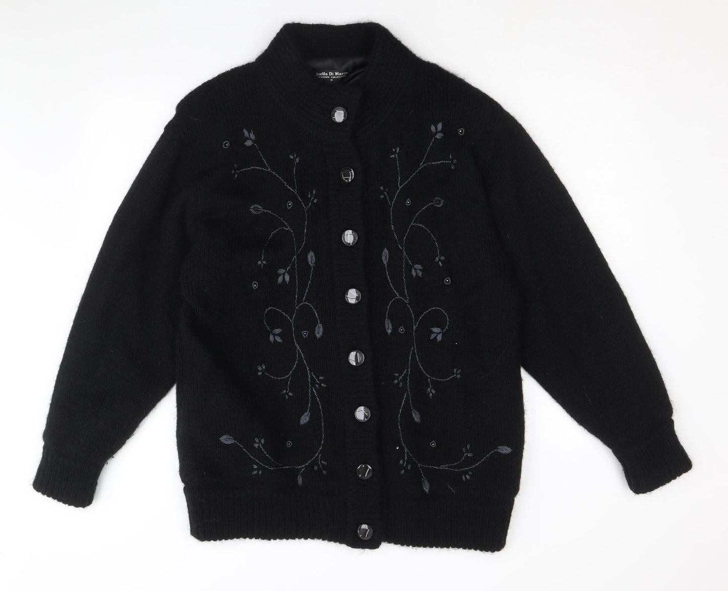 Joella Di Marco Womens Black Floral Pea Coat Coatigan Size M Button