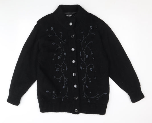Joella Di Marco Womens Black Floral Pea Coat Coatigan Size M Button