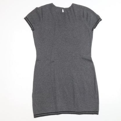John Richmond Womens Grey Polyester A-Line Size 12 Round Neck Button