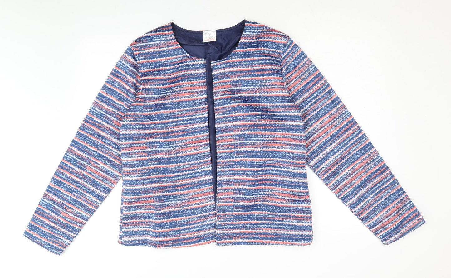 Anne De Lancay Womens Blue Striped Jacket Blazer Size M