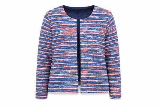 Anne De Lancay Womens Blue Striped Jacket Blazer Size M