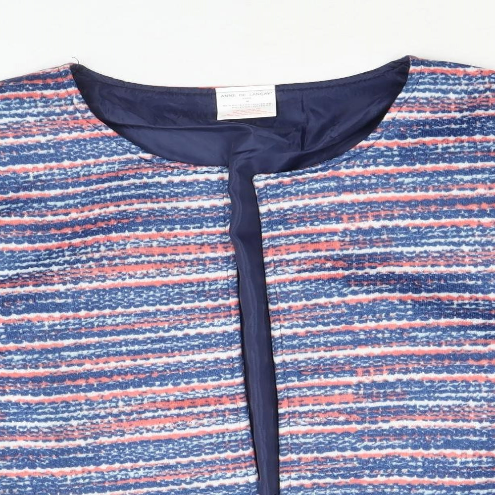 Anne De Lancay Womens Blue Striped Jacket Blazer Size M