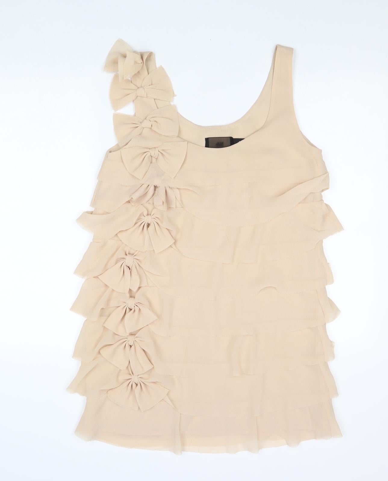 H&M Womens Beige Polyester Bodycon Size 10 Round Neck Pullover
