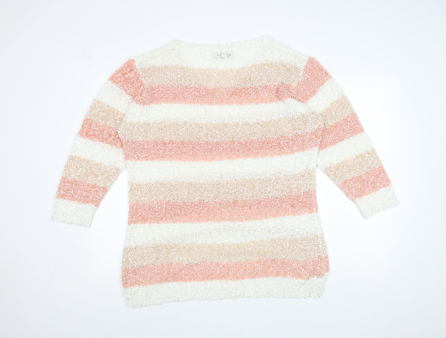Originals Knitwear Womens Pink V-Neck Striped Polyester Pullover Jumper Size XL