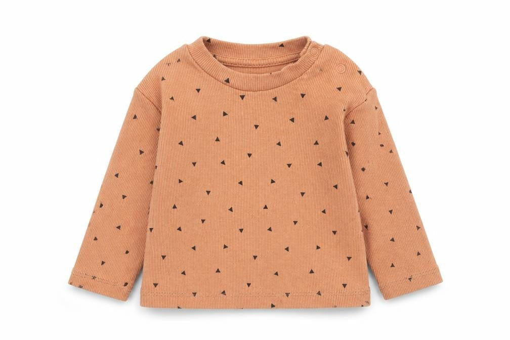 Primark Baby Brown Geometric Cotton Basic T-Shirt Size 6-9 Months Round Neck Button