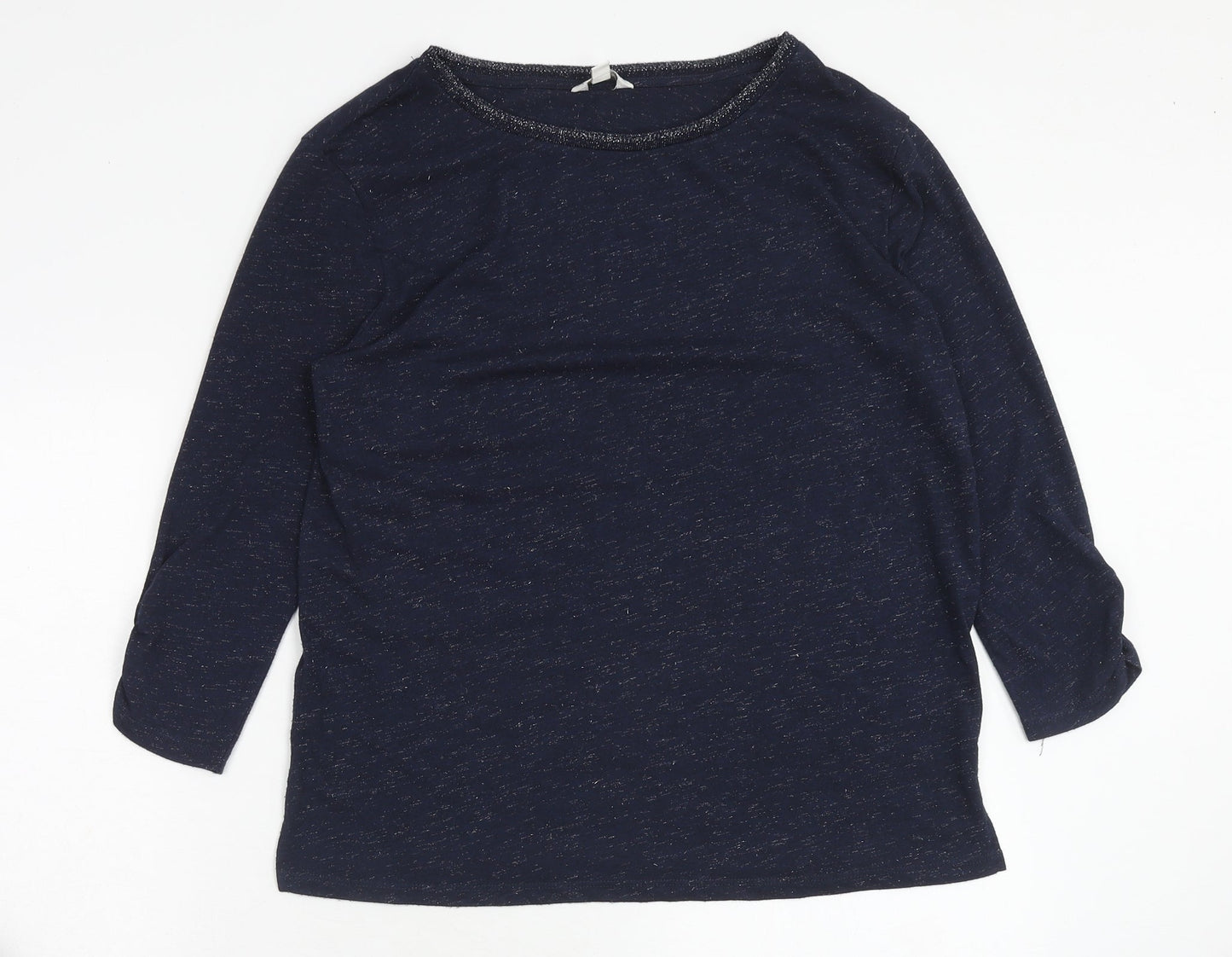 Monsoon Womens Blue Geometric Viscose Basic T-Shirt Size S Round Neck
