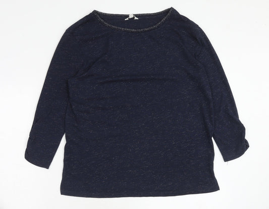 Monsoon Womens Blue Geometric Viscose Basic T-Shirt Size S Round Neck