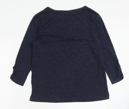 Monsoon Womens Blue Geometric Viscose Basic T-Shirt Size S Round Neck