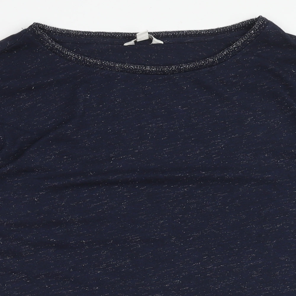 Monsoon Womens Blue Geometric Viscose Basic T-Shirt Size S Round Neck