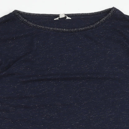 Monsoon Womens Blue Geometric Viscose Basic T-Shirt Size S Round Neck