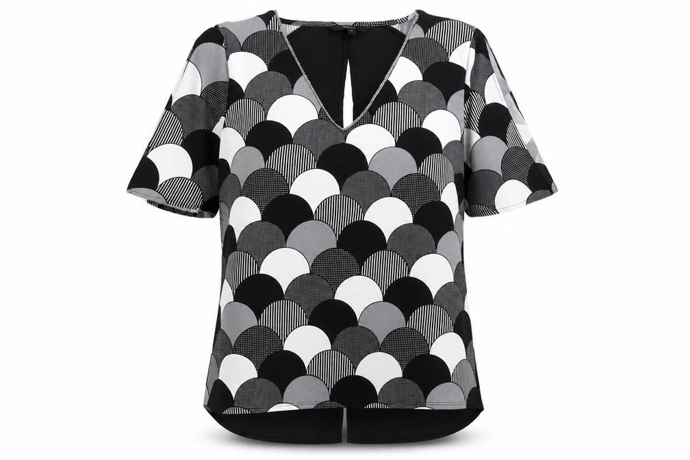 NEXT Womens Black Geometric Polyester Basic Blouse Size 8 V-Neck