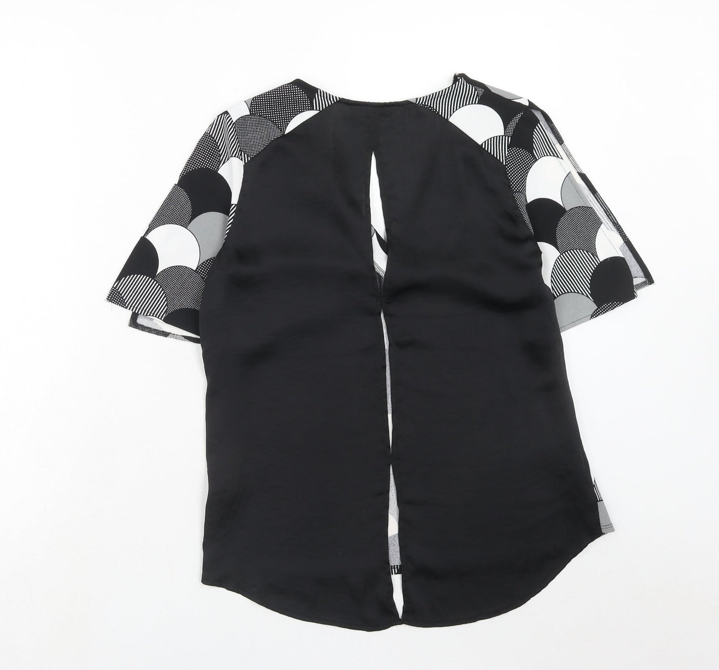 NEXT Womens Black Geometric Polyester Basic Blouse Size 8 V-Neck
