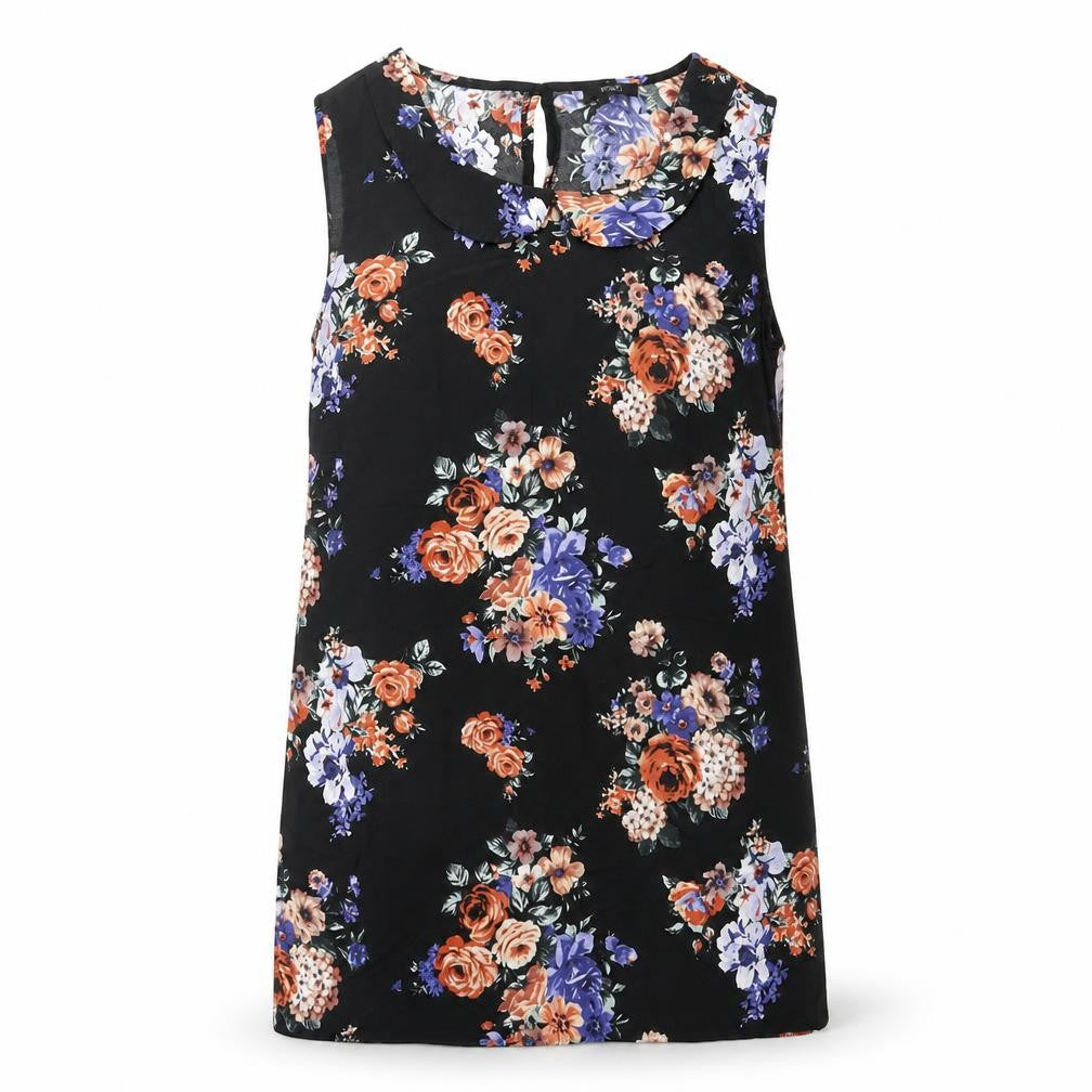 F&F Womens Black Floral Viscose Basic Blouse Size 8 Round Neck
