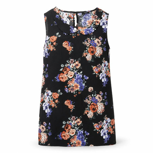 F&F Womens Black Floral Viscose Basic Blouse Size 8 Round Neck