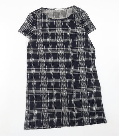 Mango Womens Blue Plaid Polyester A-Line Size M Round Neck Pullover