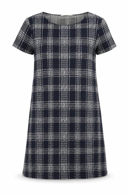 Mango Womens Blue Plaid Polyester A-Line Size M Round Neck Pullover