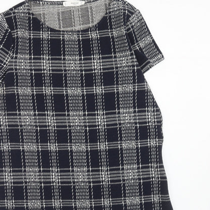 Mango Womens Blue Plaid Polyester A-Line Size M Round Neck Pullover