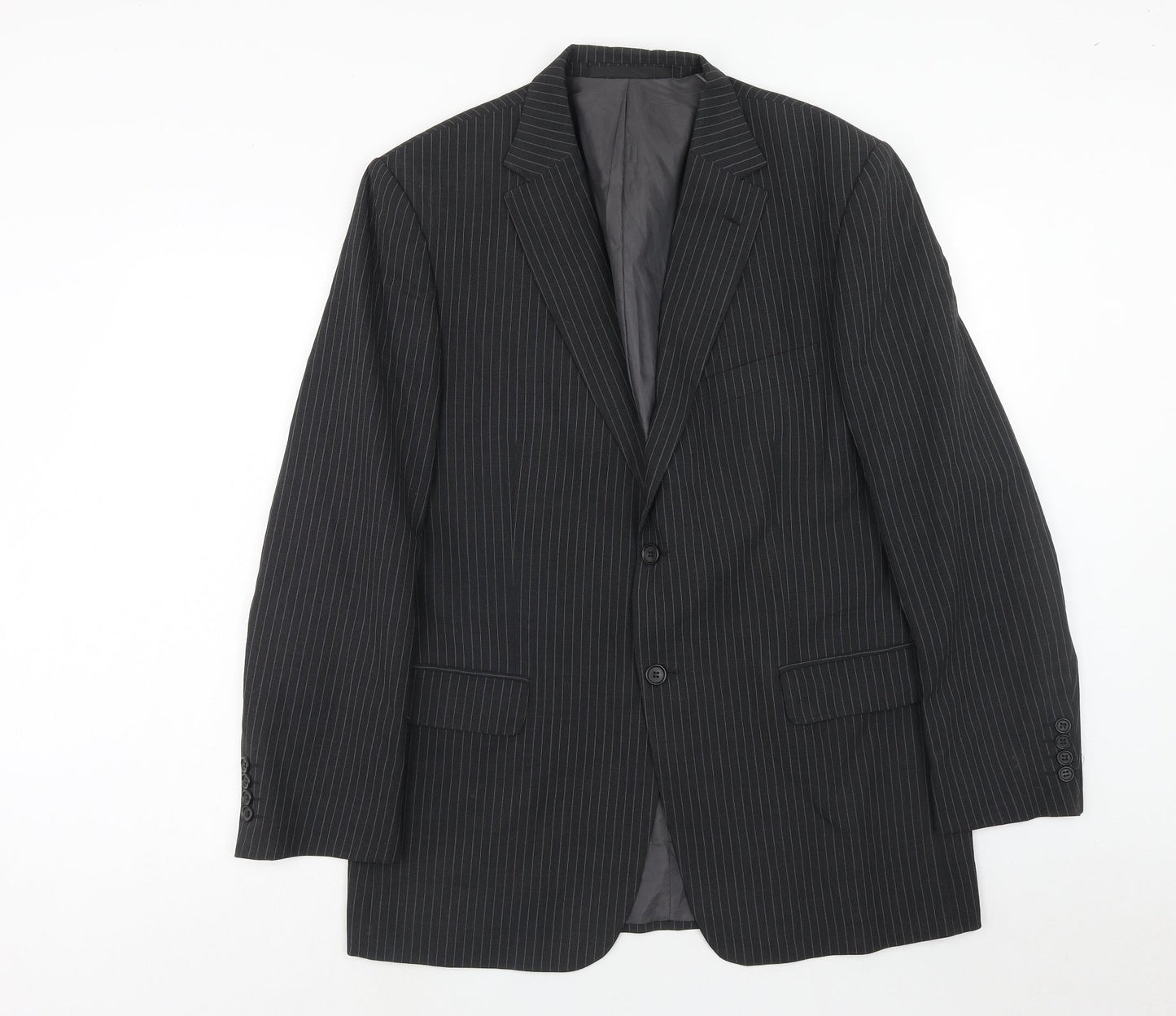 Marks and Spencer Mens Grey Striped Polyester Jacket Suit Jacket Size 42 Regular