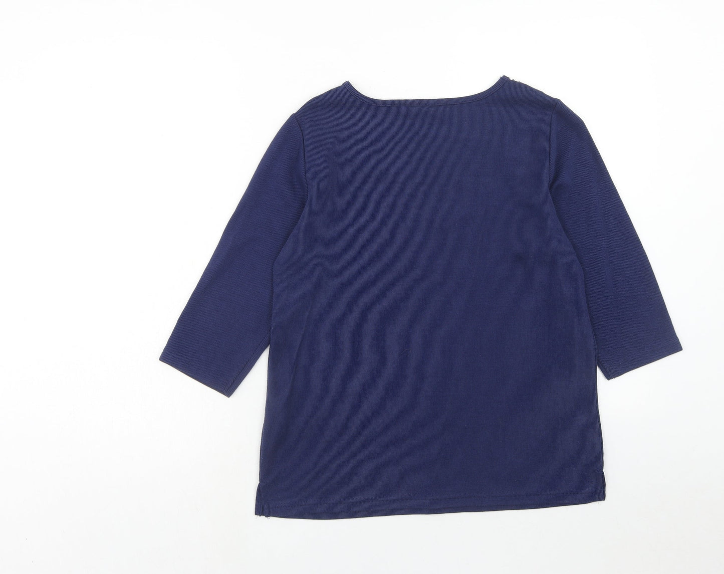 Bonmarché Womens Blue Boat Neck Polyester Pullover Jumper Size 12 - Crocheted Lace Detail