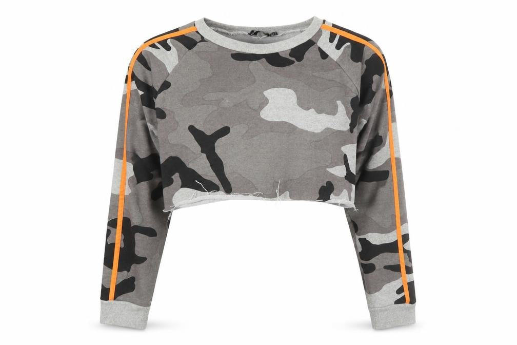 PRETTYLITTLETHING Womens Multicoloured Camouflage Cotton Pullover Sweatshirt Size 12 Pullover