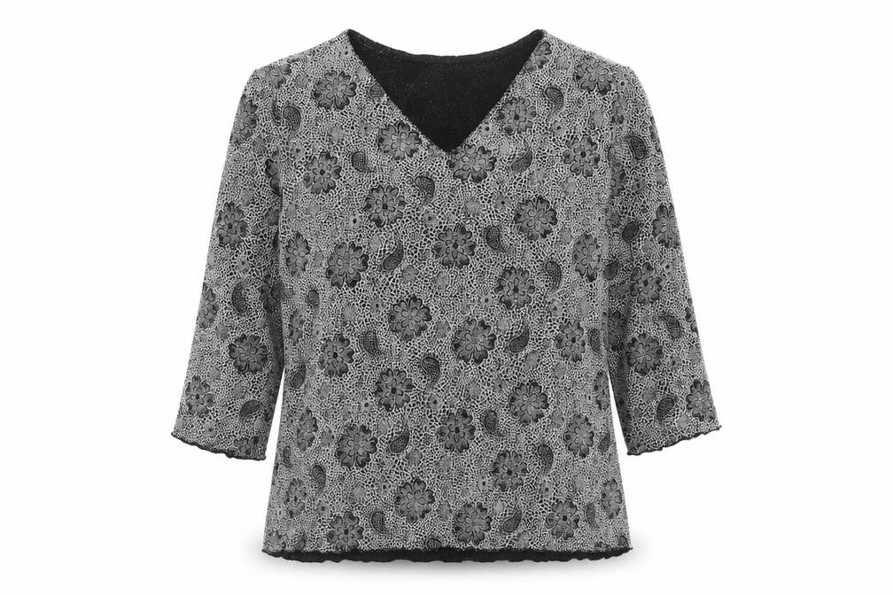 Bonmarché Womens Black Geometric Nylon Basic Blouse Size M V-Neck
