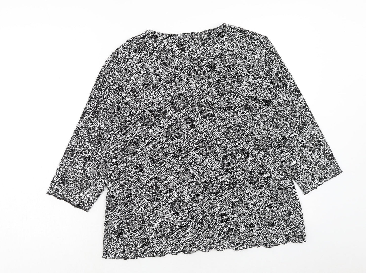 Bonmarché Womens Black Geometric Nylon Basic Blouse Size M V-Neck