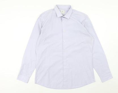 Next Mens Purple Polyester Button-Up Size 17 Collared Button