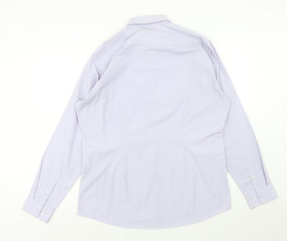 Next Mens Purple Polyester Button-Up Size 17 Collared Button