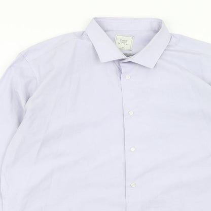 Next Mens Purple Polyester Button-Up Size 17 Collared Button